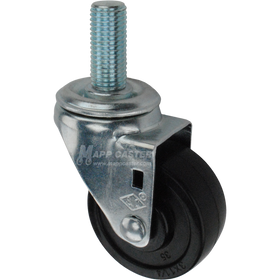 Caster wheel with a black rubber tire and metric metal stem thread