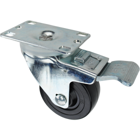 Swivel caster with a total lock brake, a 3 inch black soft rubber wheel and O1 metal plate