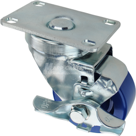 Swivel caster with top lock brake, a 3 inch blue polyurethane wheel and O1 metal plate