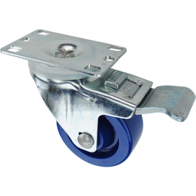 Swivel caster with a total lock brake, a 3 inch blue polyurethane wheel and O1 metal plate