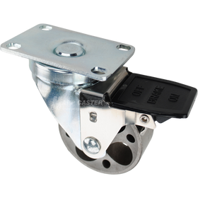 Swivel caster with face contact brake, a 3 inch silver sintered steel wheel and O1 metal plate