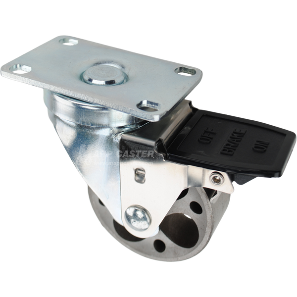 Swivel caster with face contact brake, a 3 inch silver sintered steel wheel and O1 metal plate