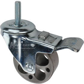Caster wheel with a total lock brake, a 3 inch silver steel wheel and 1-1/2 inch metal threaded stem