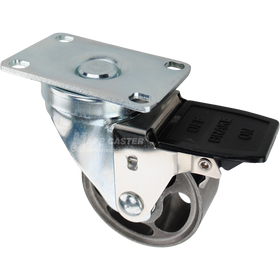 Swivel caster with face contact brake, a 3 inch silver sintered steel wheel with roller bearings and O1 metal plate