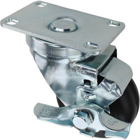 Swivel caster with top lock brake, a 3 inch black neoprene wheel with ball bearings and O1 metal plate