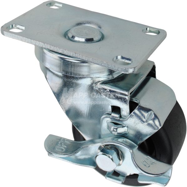 Swivel caster with top lock brake, a 3 inch black plastic wheel and O1 metal plate
