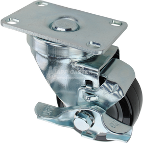 Swivel caster with top lock brake, a 3 inch black polyurethane wheel with ball bearings and O1 metal plate