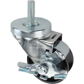 Caster wheel with brake, a black cast iron tire and metal stem thread