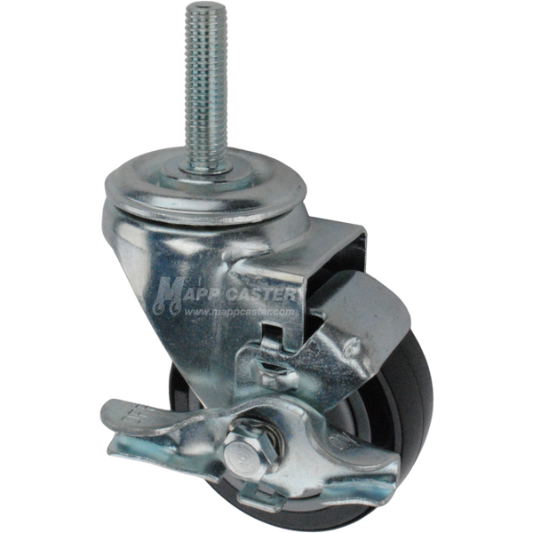 Metal caster polyurethane wheel with a top lock brake and metric threaded stem