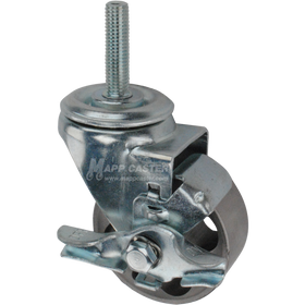 Metal caster wheel with a top lock brake and metric threaded stem