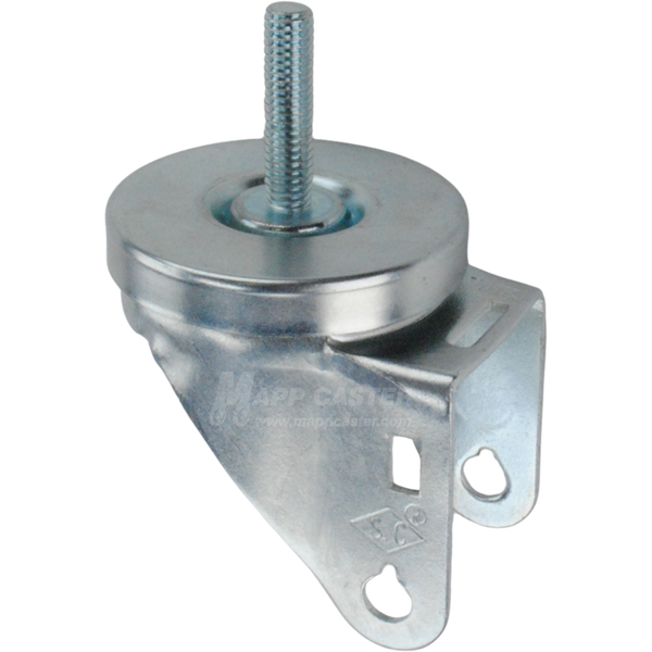 A bright zinc plated swivel caster rig with a 3/8-inch threaded stem, showing a double ball raceway.