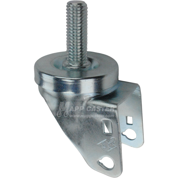 A bright zinc plated swivel caster rig with a 5/8-inch threaded stem, showing a double ball raceway.