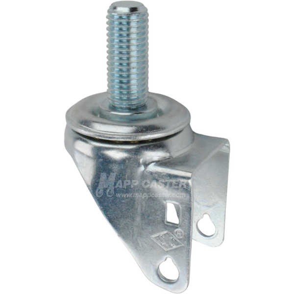 A bright zinc plated swivel caster rig with a 1-3/4-inch threaded stem, showing a double ball raceway.