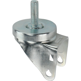 A bright zinc plated swivel caster rig with a 1/2-inch threaded stem, showing a double ball raceway.