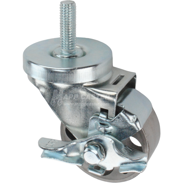Metal caster wheel with a top lock brake and threaded stem