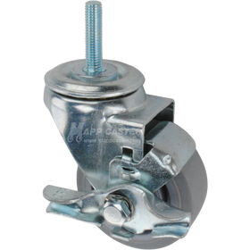 Metal caster TPR wheel with a top lock brake and metric threaded stem at the top