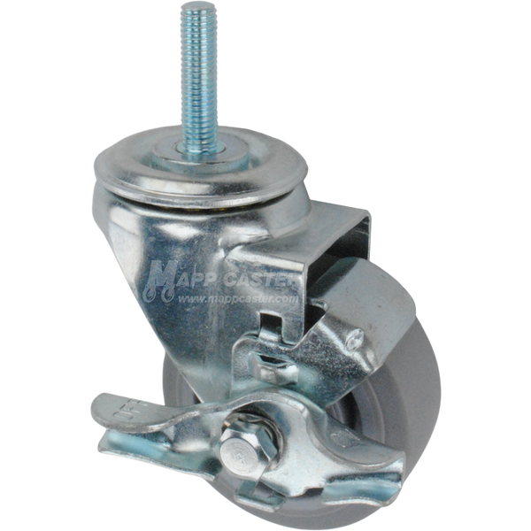 Metal caster TPR wheel with a top lock brake and metric threaded stem at the top
