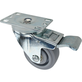 Swivel caster with a total lock brake, a 3 inch grey thermoplastic rubber wheel and O1 metal plate