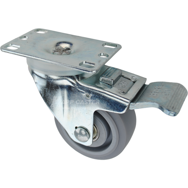 Swivel caster with a total lock brake, a 3 inch grey thermoplastic rubber wheel and O1 metal plate