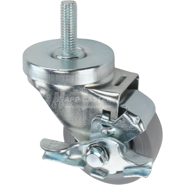 Metal caster TPR wheel with a top lock brake and threaded stem at the top