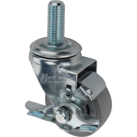 Metal caster TPR wheel with a top lock brake and threaded stem at the top