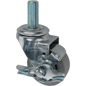 Metal caster TPR wheel with a top lock brake and metric threaded stem at the top