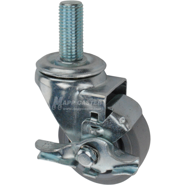 Metal caster TPR wheel with a top lock brake and metric threaded stem at the top