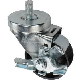 Caster wheel with brake, a silver steel tire and metal stem thread