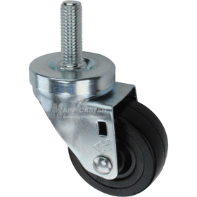 Metal caster rubber wheel with a black rubber tire and threaded stem