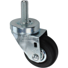 Metal caster wheel with a black neoprene tire with metal threaded stem