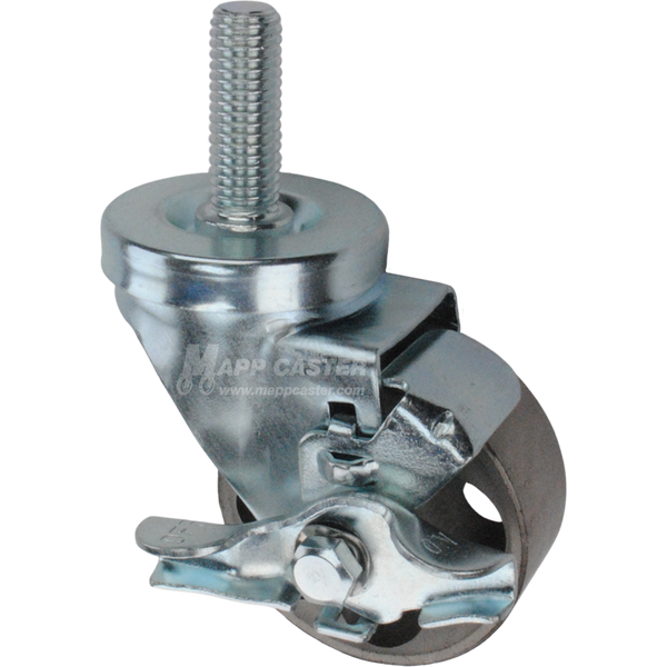 Metal caster wheel with a top lock brake and threaded stem
