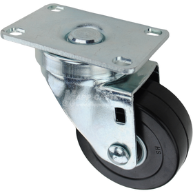 Swivel caster with a 3 inch black hard rubber wheel with ball bearings and O1 metal plate