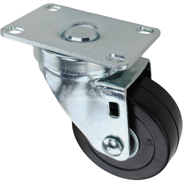 Swivel caster with a 3 inch black hard rubber wheel with ball bearings and O1 metal plate