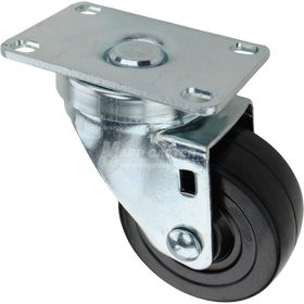 Swivel caster with a 3 inch black hard rubber wheel and O1 metal plate
