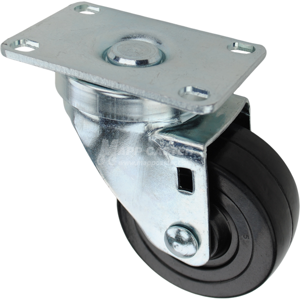 Swivel caster with a 3 inch black hard rubber wheel and O1 metal plate