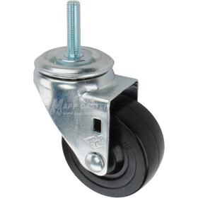 Caster wheel with a black rubber tire and metric metal stem thread