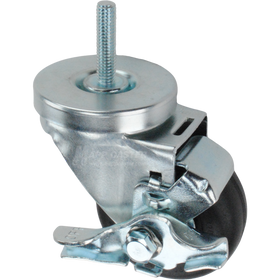 Metal caster wheel with a black neoprene tire with metal threaded stem