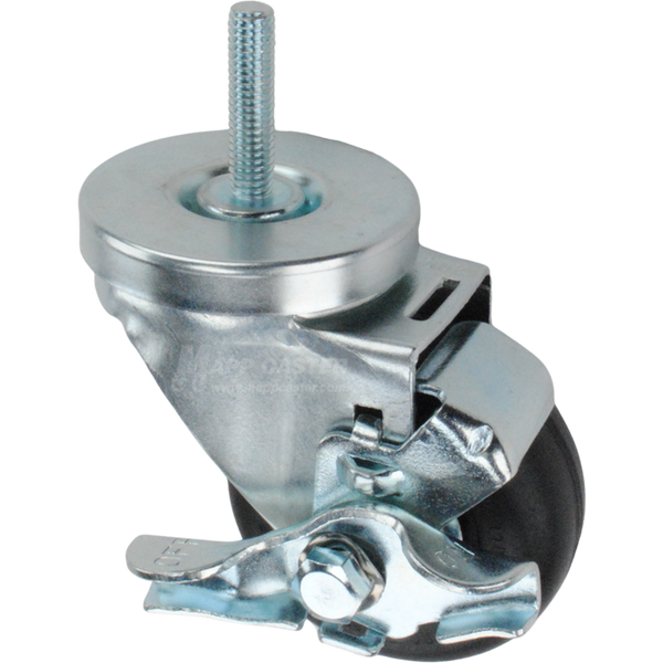 Metal caster wheel with a black neoprene tire with metal threaded stem