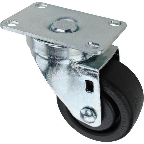Swivel caster with a 3 inch black plastic wheel and O1 metal plate