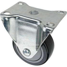 Rigid caster with a 3 inch black polyurethane wheel with ball bearings and O1 mounting plate