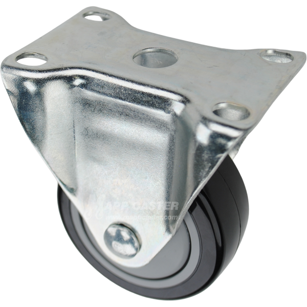 Rigid caster with a 3 inch black polyurethane wheel with ball bearings and O1 mounting plate