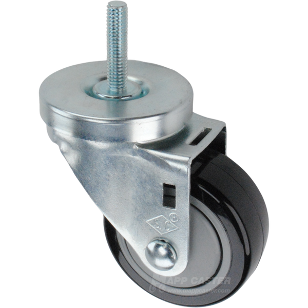 Caster wheel with a black polyurethane tire and threaded stem