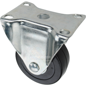 Rigid caster with a 3 inch black soft rubber wheel with ball bearings and O1 mounting plate