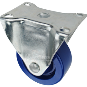 Rigid caster with a 3 inch blue polyurethane wheel and O1 mounting plate