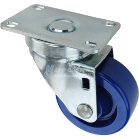 Swivel caster with a 3 inch blue polyurethane wheel and O1 metal plate