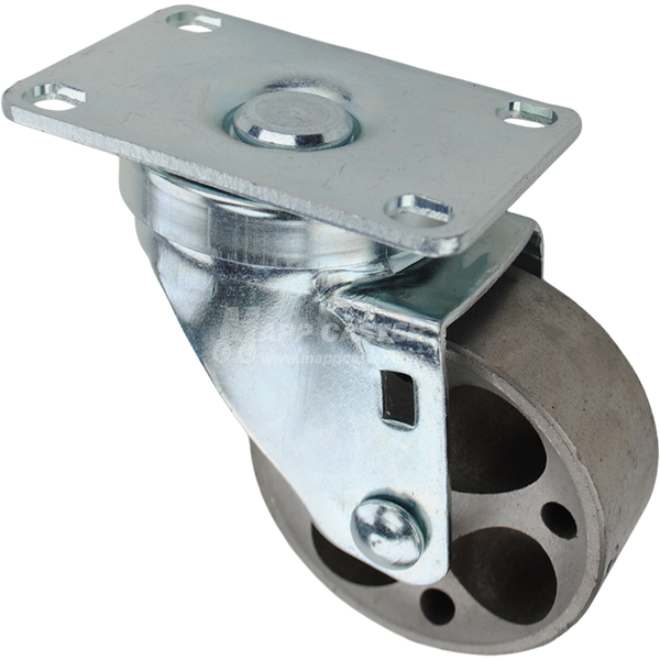 Swivel caster with a 3 inch silver sintered steel wheel and O1 metal plate