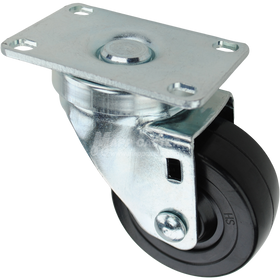 Swivel caster with a 3 inch black soft rubber wheel and O1 metal plate