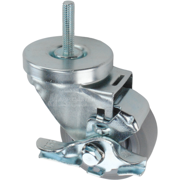 Metal caster TPR wheel with a top lock brake and threaded stem at the top