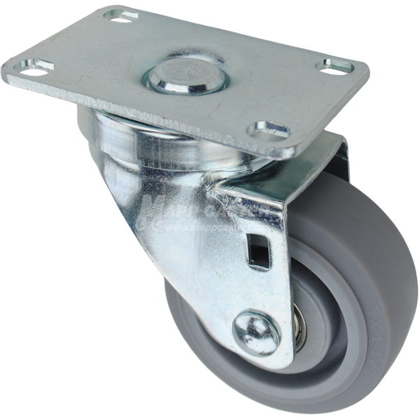 Swivel caster with a 3 inch grey thermoplastic rubber wheel and O1 metal plate