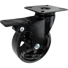 All black 3 inch poly on iron swivel caster with brake. Part # LMS30BIP2HY
